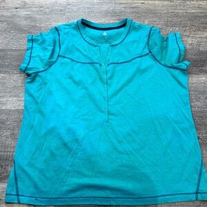 Aqua Button-Front Short Sleeve Top
